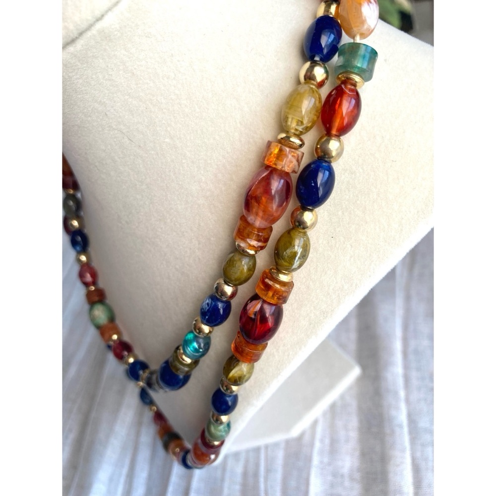 RELISTED Warm Jeweltones Beaded Necklace High Quality Lucite/Acrylic 40” Long - Picture 3 of 8